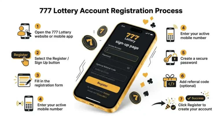 777 Lottery account registration steps infographic guide